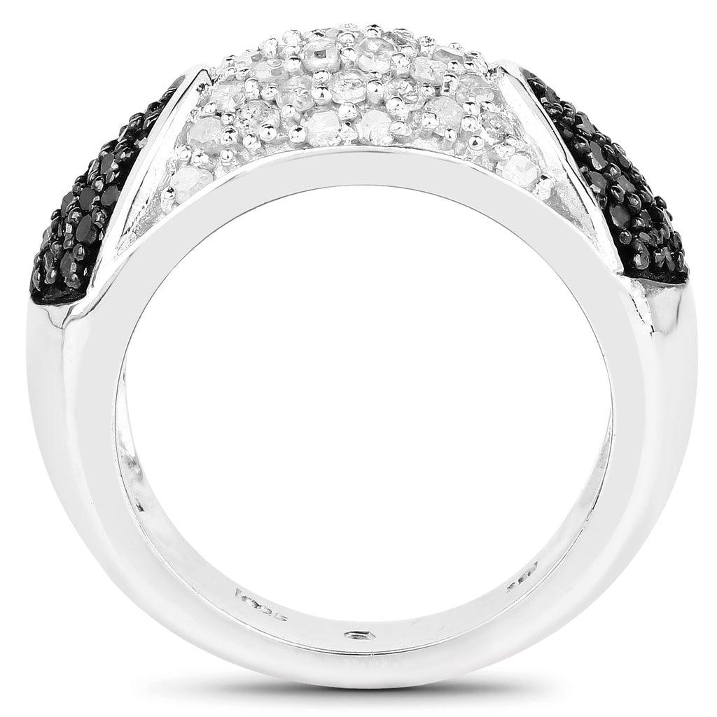 0.99 Carat Genuine Black Diamond and White Diamond .925 Sterling Silver Ring