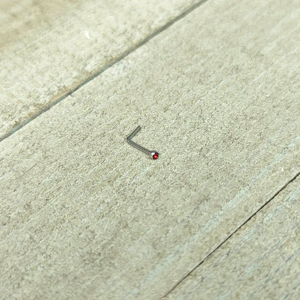 20G Stainless Steel Ruby Red Gem Micro Nose Ring L-Shaped