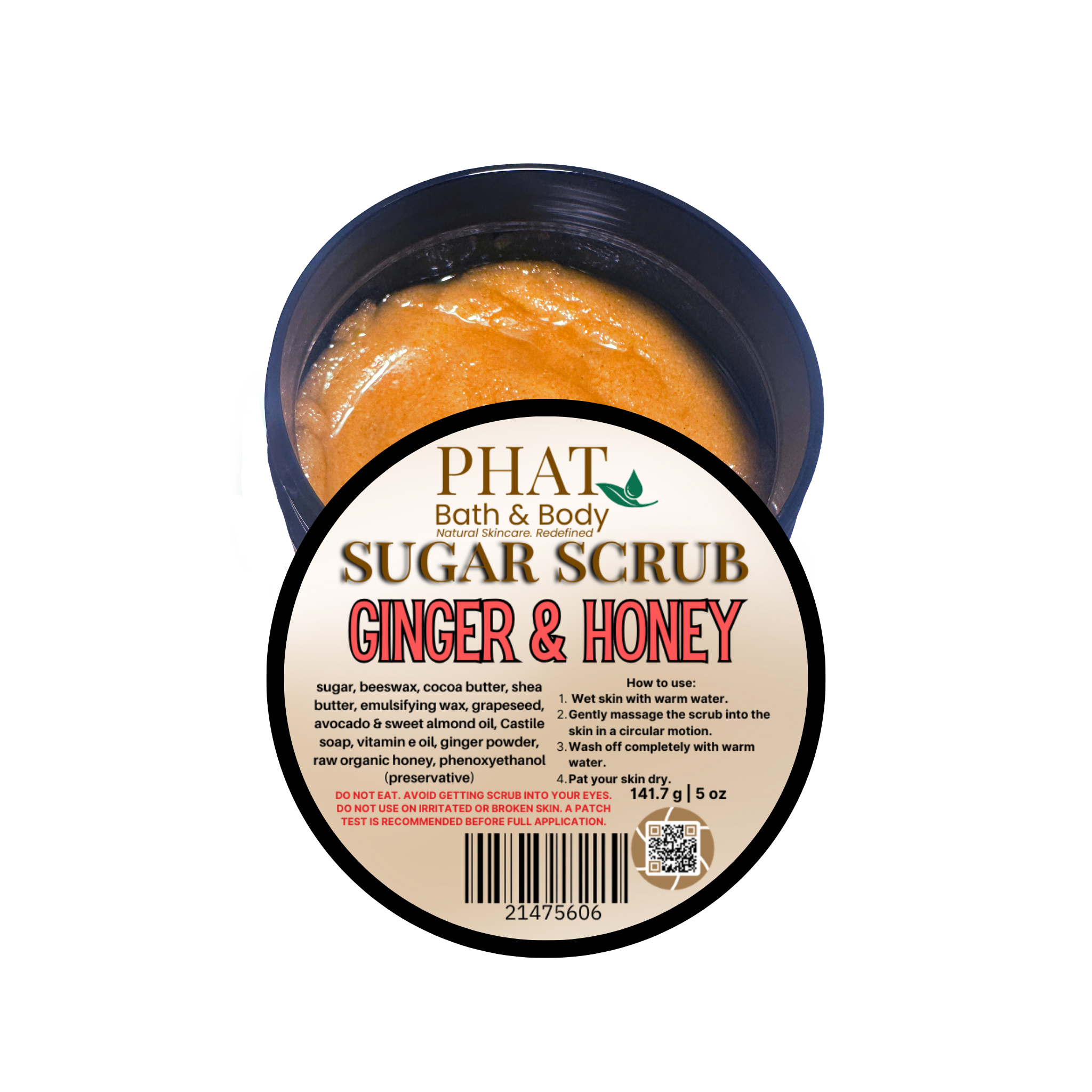 Ginger & Honey Natural Whipped Sugar Scrub with Avocado Oil Fragrance Free | 5 oz