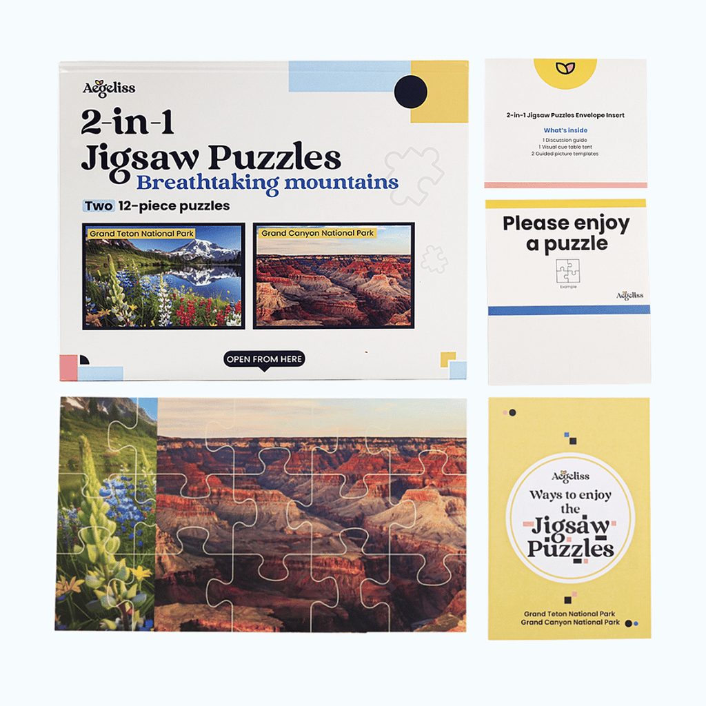 2-in-1 Jigsaw Puzzles for Dementia | Breathtaking Mountains | 12 Pieces