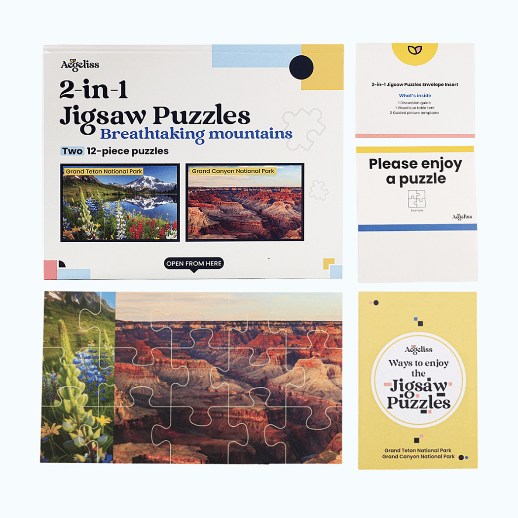 2-in-1 Jigsaw Puzzles for Dementia | Breathtaking Mountains | 12 Pieces