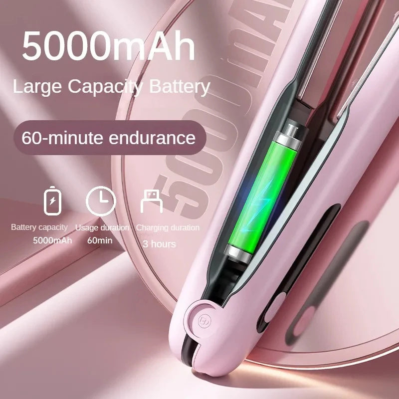 Kabelloser Haarglätter, Mini 2-in-1 Lockenwickler, USB, 5000 mAh, max. 200 Grad, tragbar, kabellos, 4 Stufen, trocken und nass verwendbar