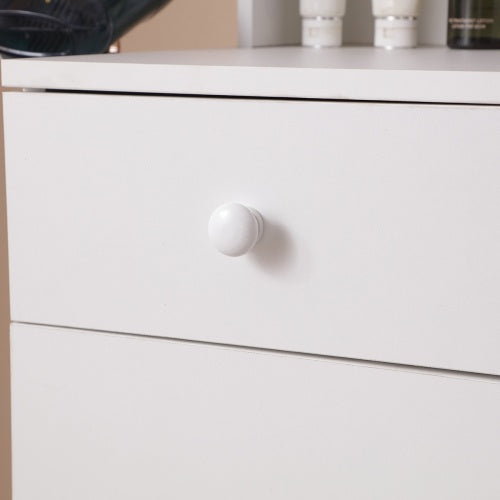 Schminktisch mit beleuchtetem Spiegel und Steckdose, Schminktisch mit Schubladen und großem Aufbewahrungsschrank für das Schlafzimmer, 3 Beleuchtungsmodi, einstellbare Helligkeit, Aufbewahrungshocker, Weiß