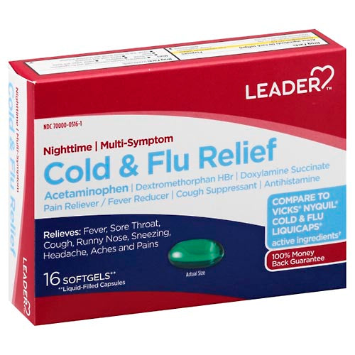 Leader Nighttime Cold & Flu Relief 16 Softgels