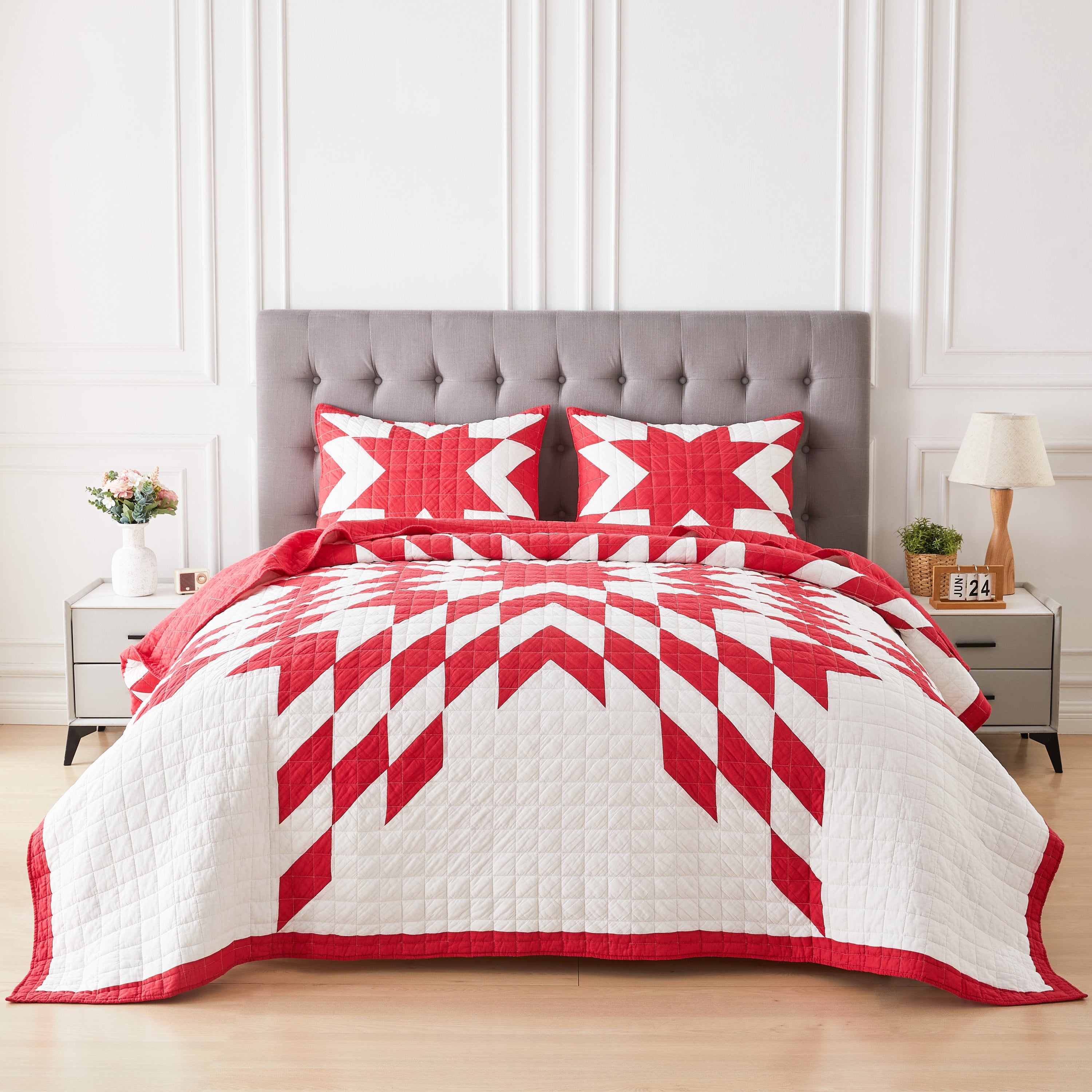 Patchwork-Tagesdecken-Set aus Baumwolle mit Sternenmuster