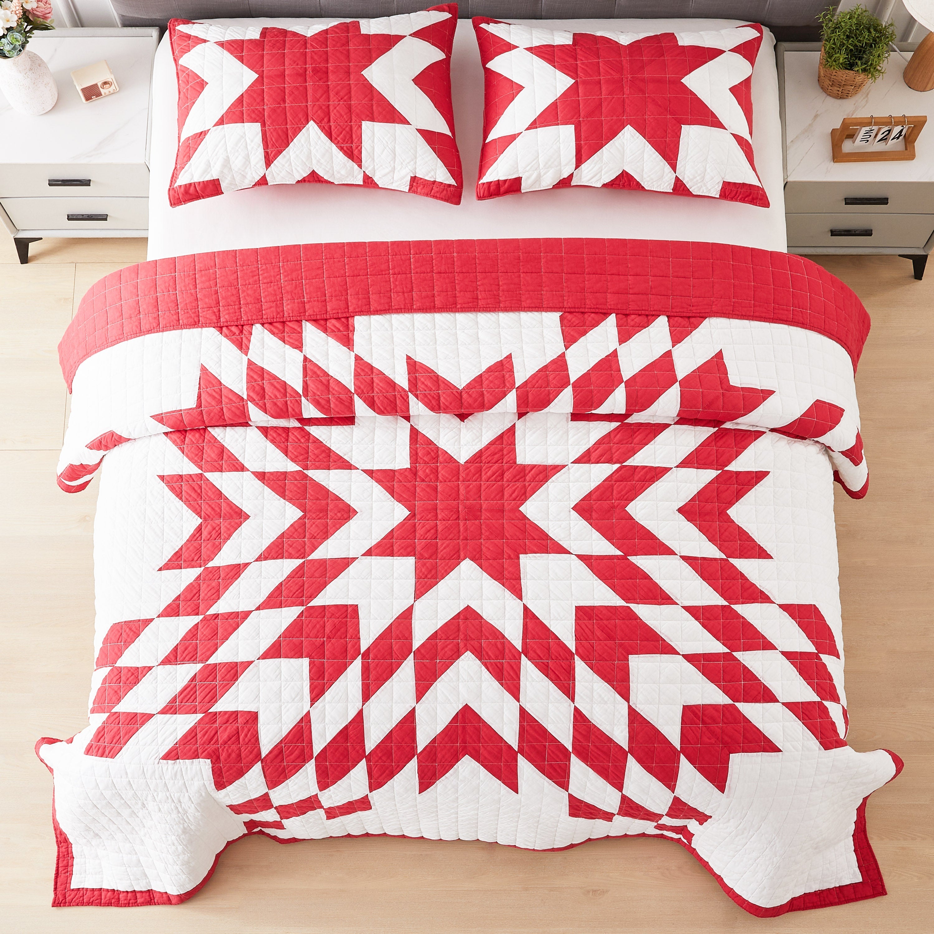Patchwork-Tagesdecken-Set aus Baumwolle mit Sternenmuster