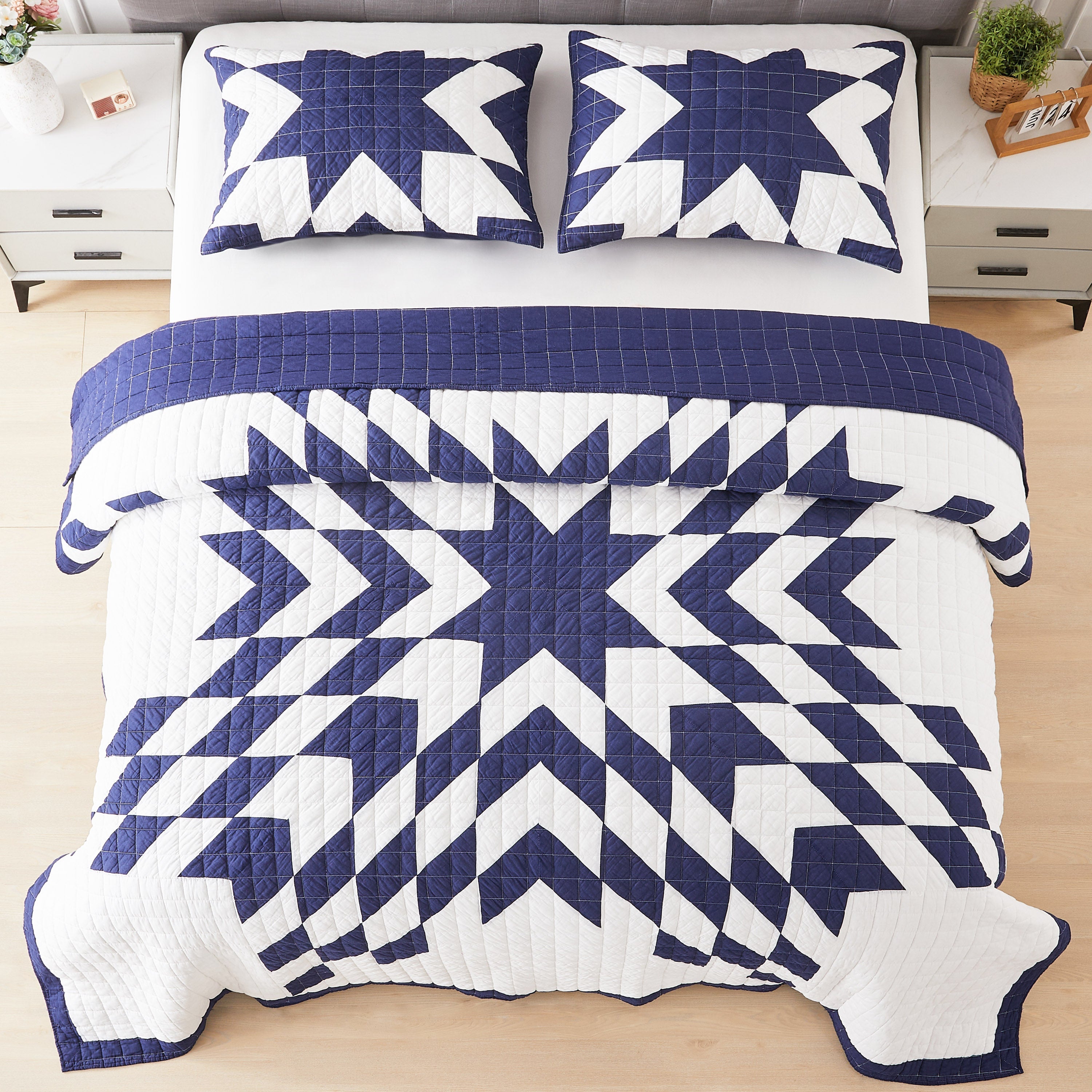 Patchwork-Tagesdecken-Set aus Baumwolle mit Sternenmuster