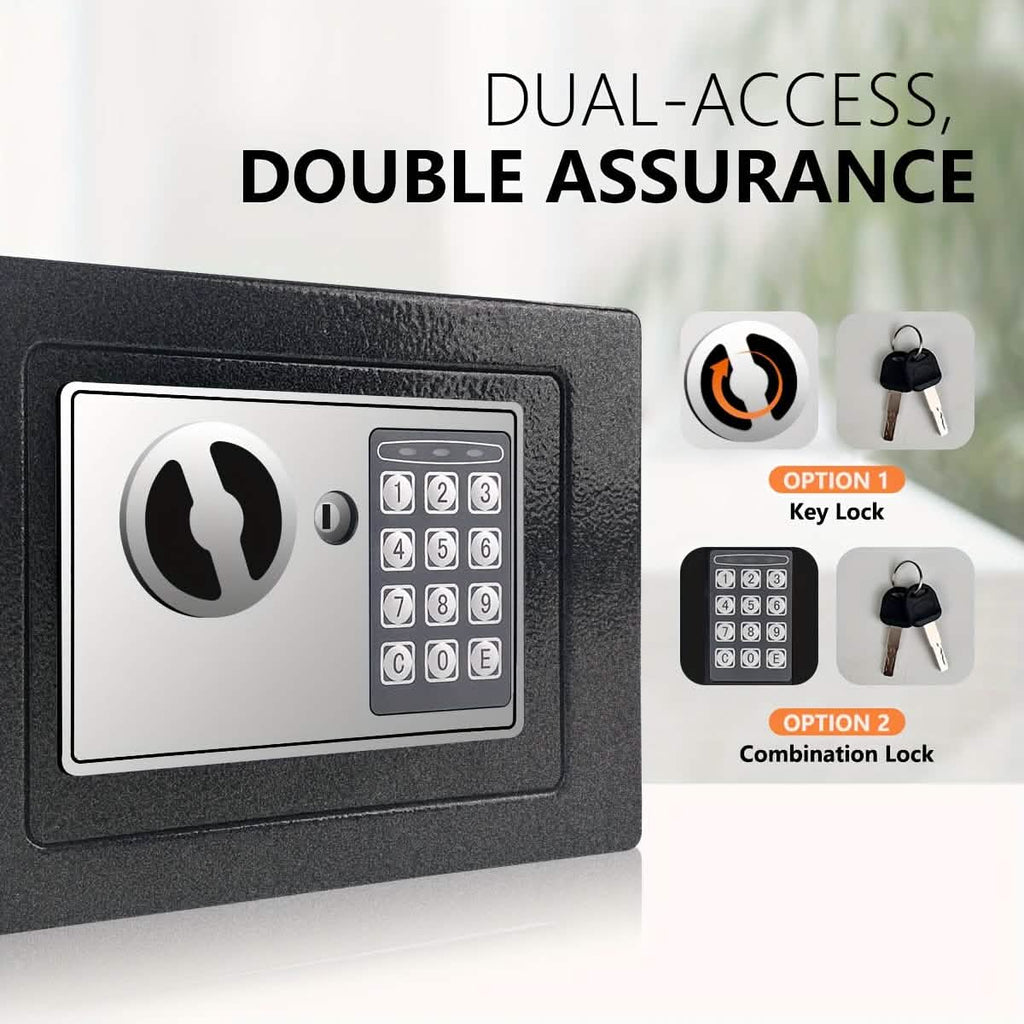 Feuerfester digitaler Heimsafes mit Tastatur, Sensorlicht und Geldbeutel – Silber