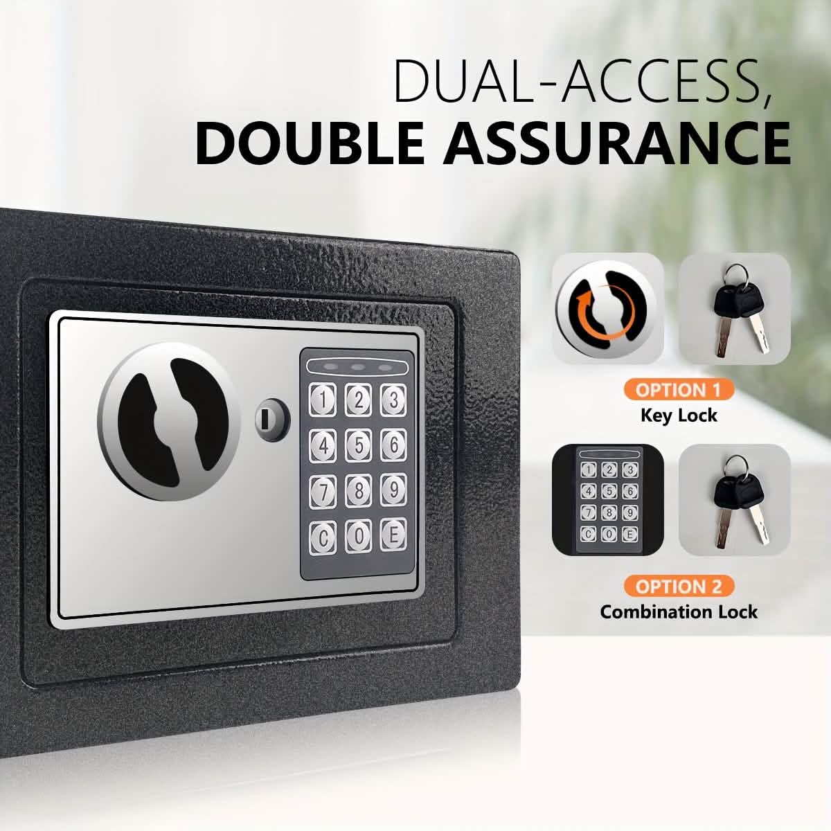 Feuerfester digitaler Heimsafes mit Tastatur, Sensorlicht und Geldbeutel – Silber