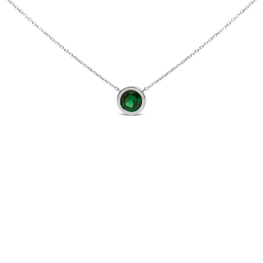 .925 Sterling Silver 7MM Bezel Set Created Purple Amethyst Pendant Necklace - 18" Inches