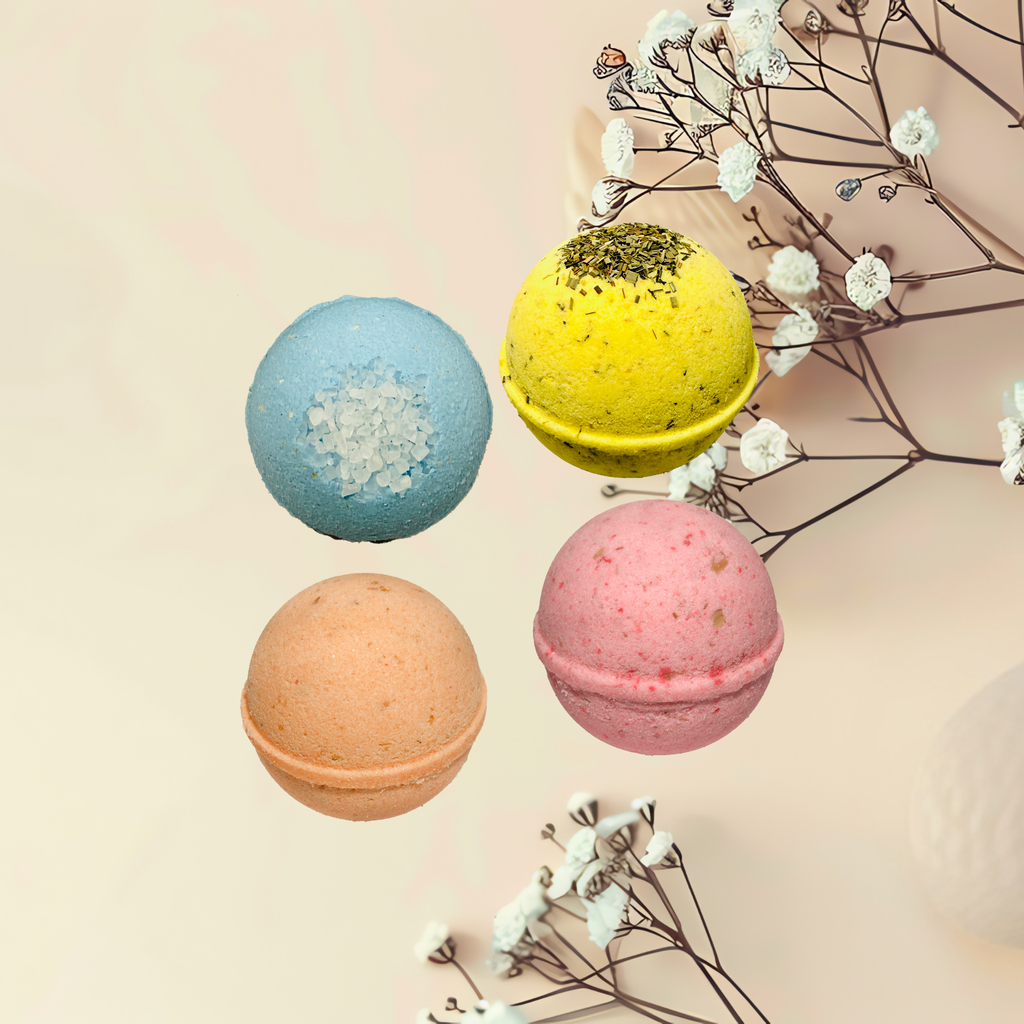 Natural Bath Bombs in Assorted Scents with Oatmeal & Vitamin E | Qty 4