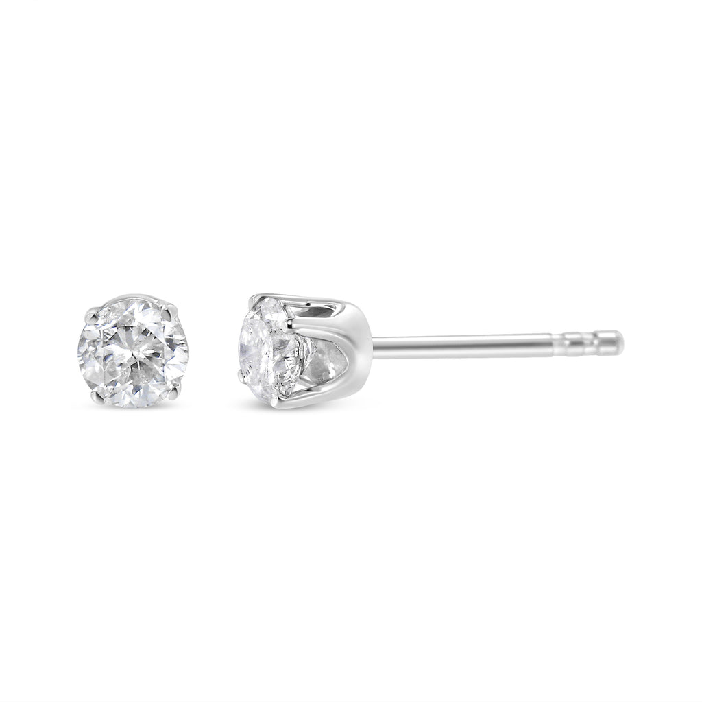 AGS Certified 14K White Gold 1.0 Cttw 4-Prong Set Brilliant Round-Cut Solitaire Diamond Push Back Stud Earrings (G-H Color, SI2-I1 Clarity)