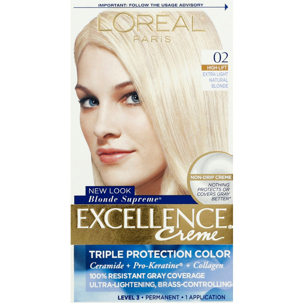 Excellence L'Oreal Paris Creme Permanent Triple Protection Hair Color, 02 Extra Light Natural Blonde Blonde, 1 Kit