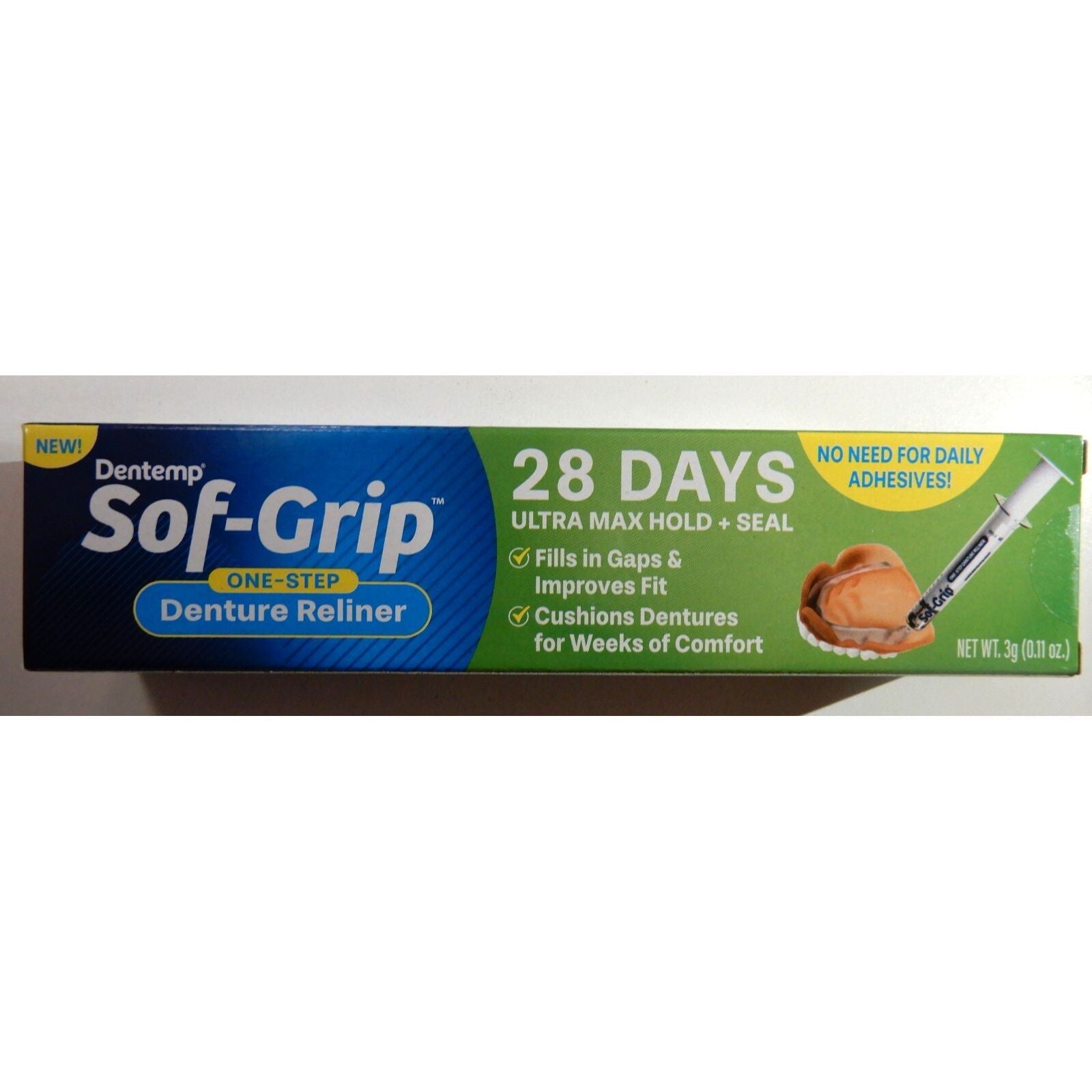 Dentemp Sof-Grip One-Step Denture Reliner, 0.11 Oz (3g) – Long-Lasting Soft Acrylic Resin Kit for Loose Dentures