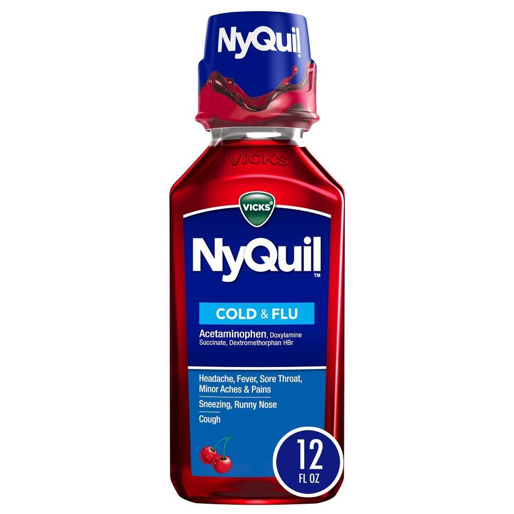 Vicks NyQuil Nighttime Cold & Flu Relief Liquid, Berry Flavor, 12 fl oz
