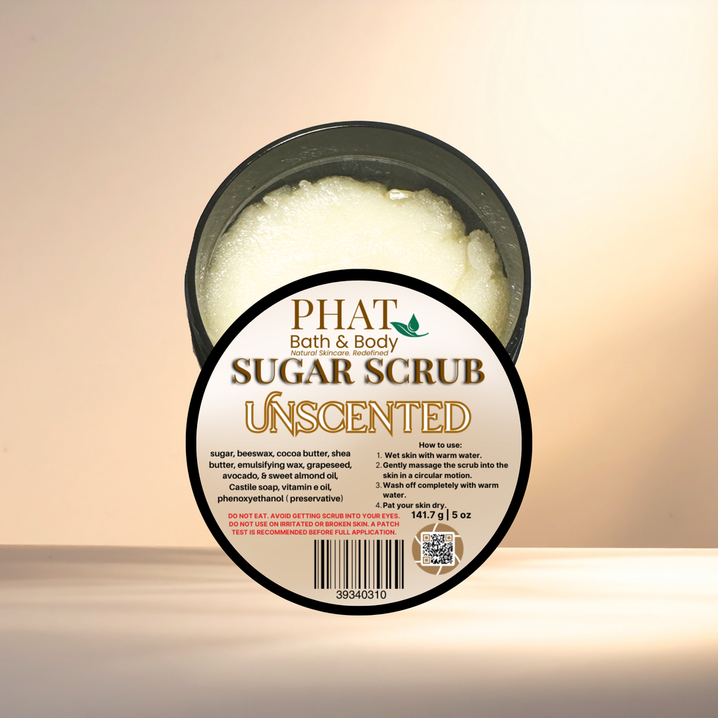 Unscented Whipped Sugar Scrub Fragrance Free with Cocoa Butter | 5 oz
