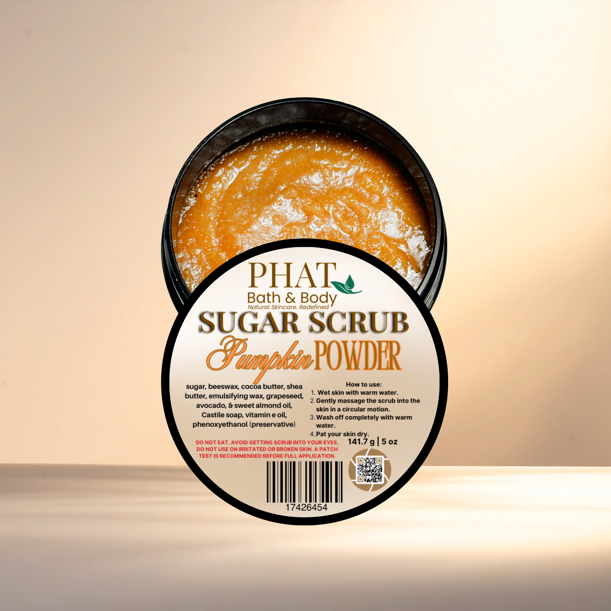Pumpkin Powder Whipped Sugar Scrub Fragrance Free with Shea & Cocoa Butter | 5 oz
