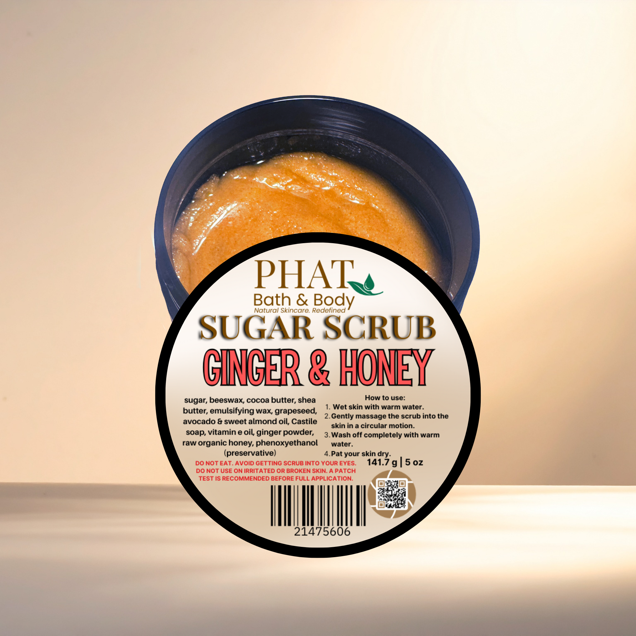 Ginger & Honey Natural Whipped Sugar Scrub with Avocado Oil Fragrance Free | 5 oz