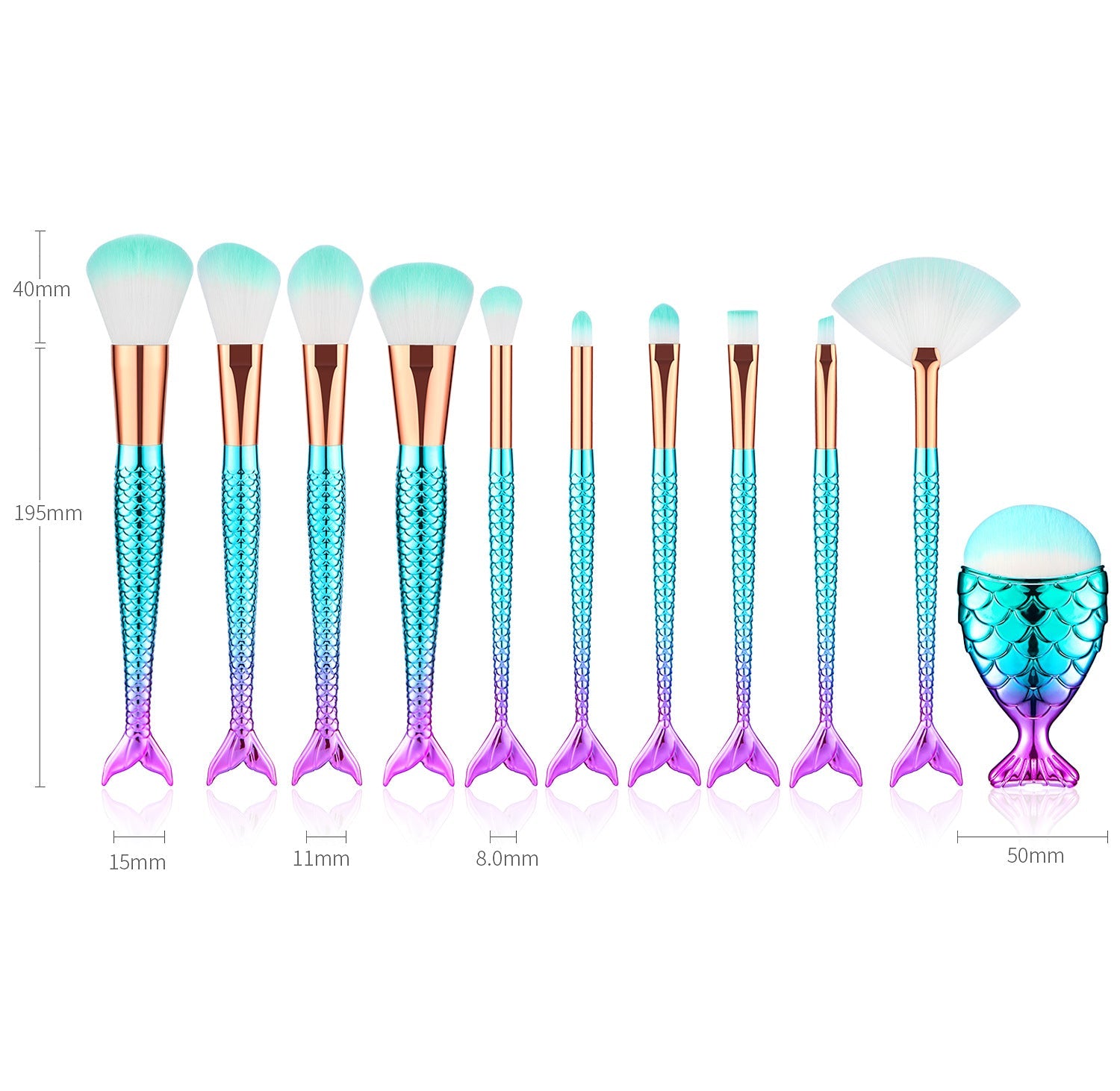 Gradient-Galvanisierter Meerjungfrauen-Make-up-Pinsel Make-up-Tool-Set