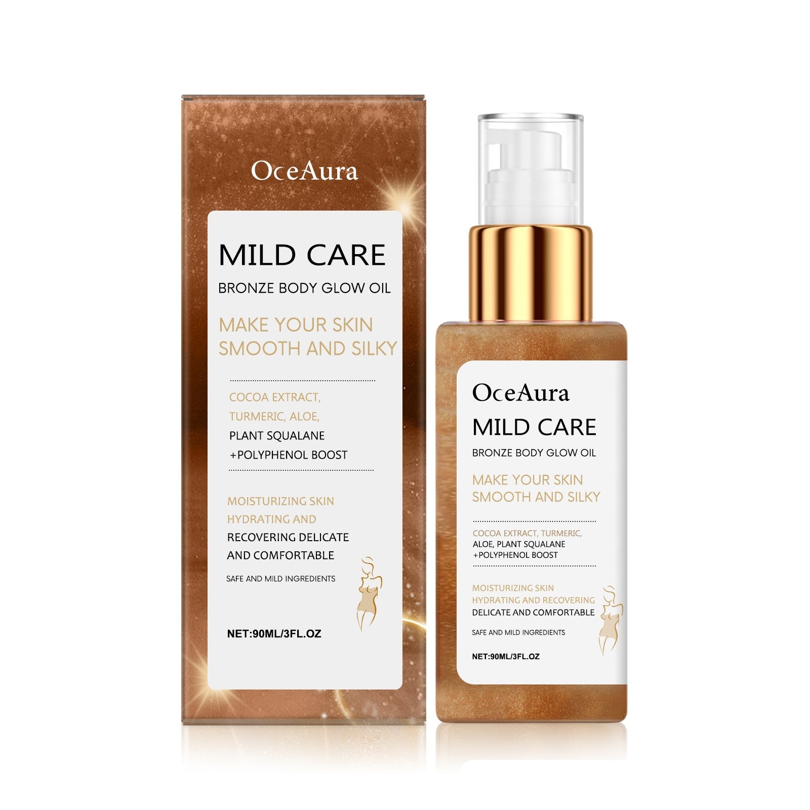OceAura Antikbronze Körperschimmeröl, Schimmernde Antikbronze Flüssigkeit, Roségold Highlighteröl, Wasserfestes Feuchtigkeitsspendendes Massageöl.