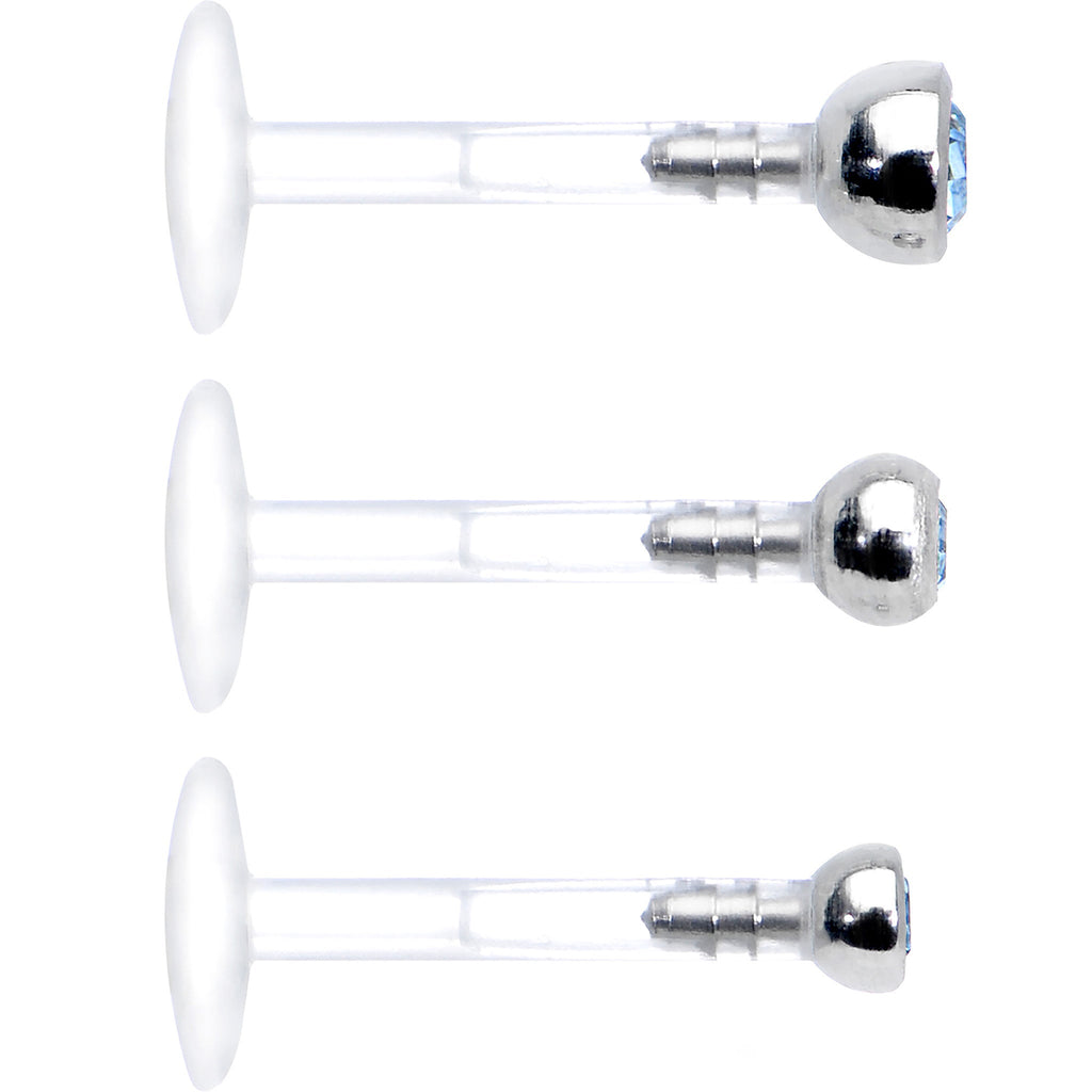 16G 5/16 Aqua Gem Bioplast Triple Forward Helix Barbell 3 Pack Set