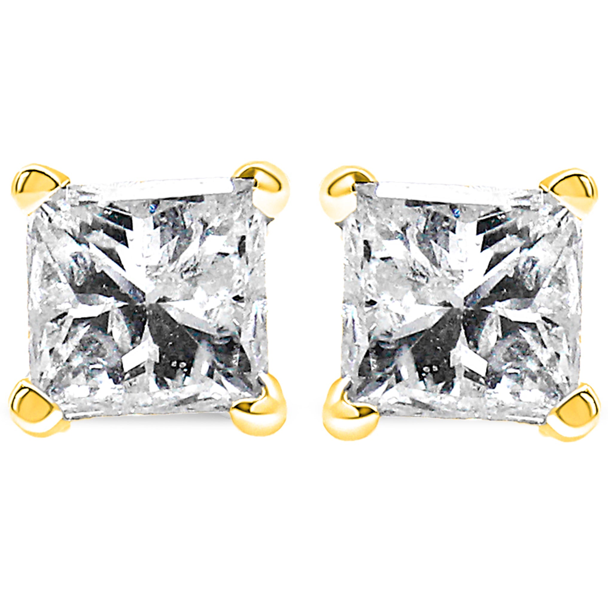 14K Yellow Gold Clarity Enhanced Princess Cut Diamond Certified Stud Earrings (0.50 cttw, H-I Color, I1-I2 Clarity)