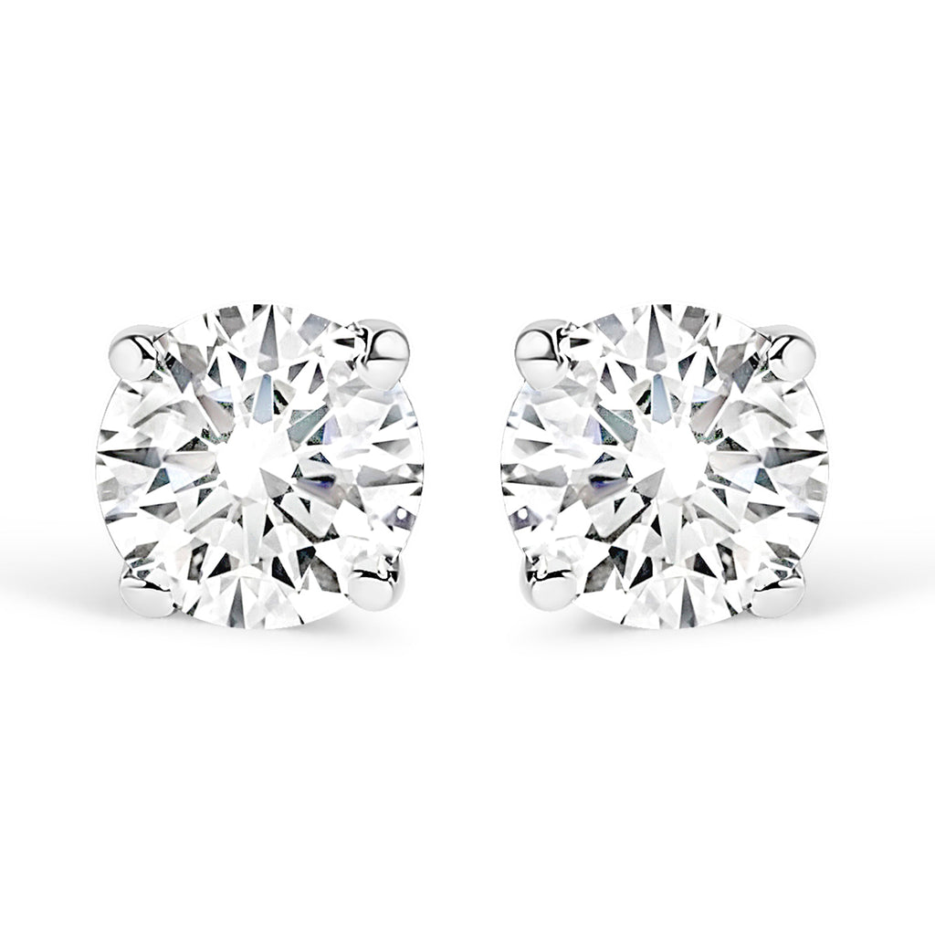 AGS Certified 14K White Gold 1.0 cttw 4-Prong Set Brilliant Round-Cut Solitaire Diamond Push Back Stud Earrings (G-H Color, I1-I2 Clarity)
