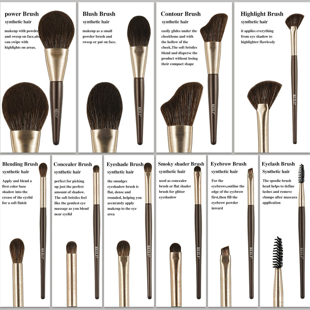 Baili 10pcs Rose Gold Tube Synthetic Hair Vegan Luxury Makeup Brush Set Contour Blush Brush Set