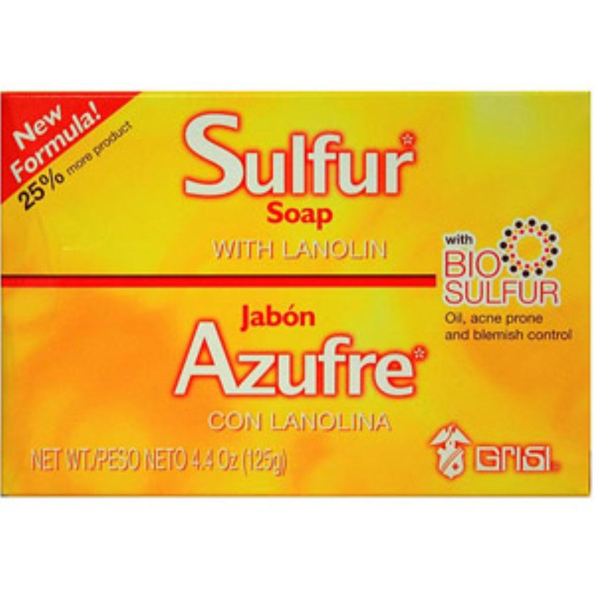 Grisi Sulfur Soap With Lanolin For Acne Treatment 4.4 Oz