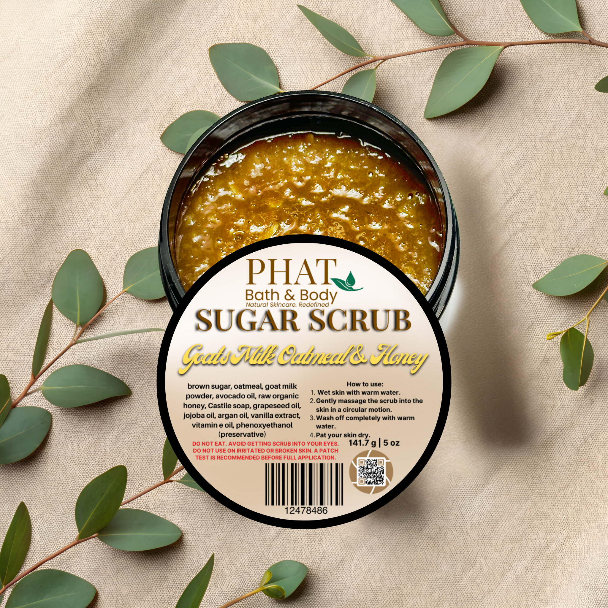 Goat's Milk Oatmeal Honey & Vanilla Natural Sugar Scrub with Avocado Oil | 5 oz