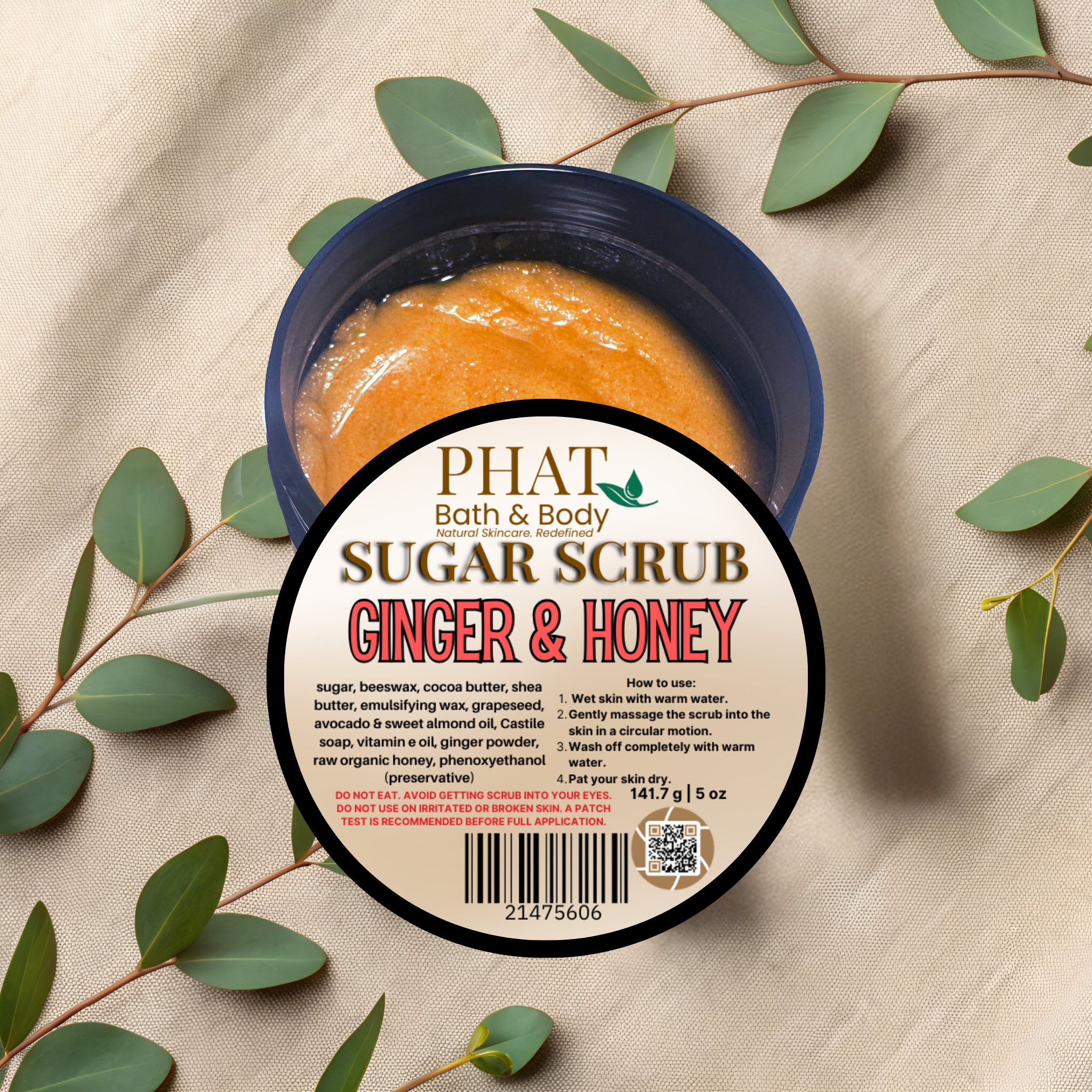 Ginger & Honey Natural Whipped Sugar Scrub with Avocado Oil Fragrance Free | 5 oz