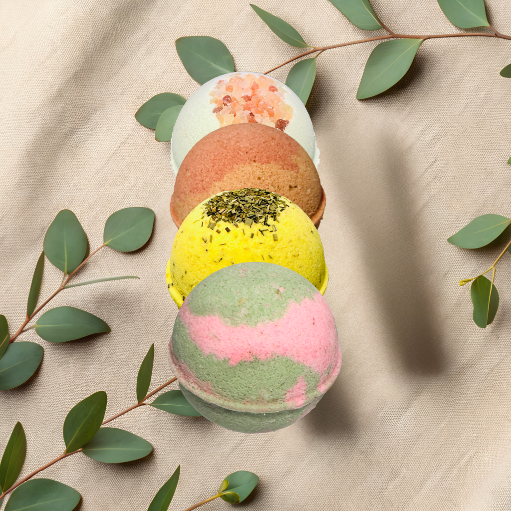 Natural Bath Bombs in Assorted Scents with Oatmeal & Vitamin E | Qty 4