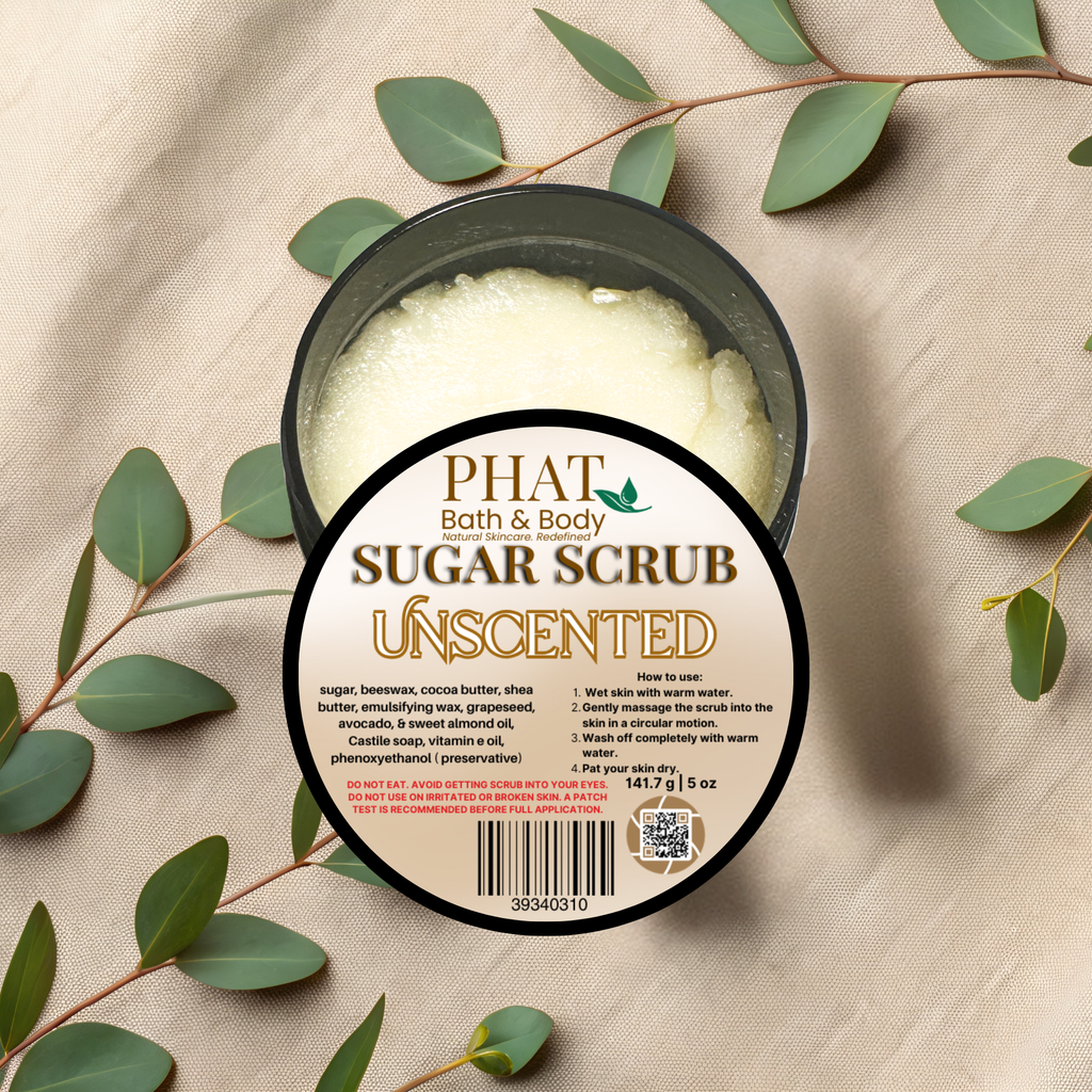 Unscented Whipped Sugar Scrub Fragrance Free with Cocoa Butter | 5 oz