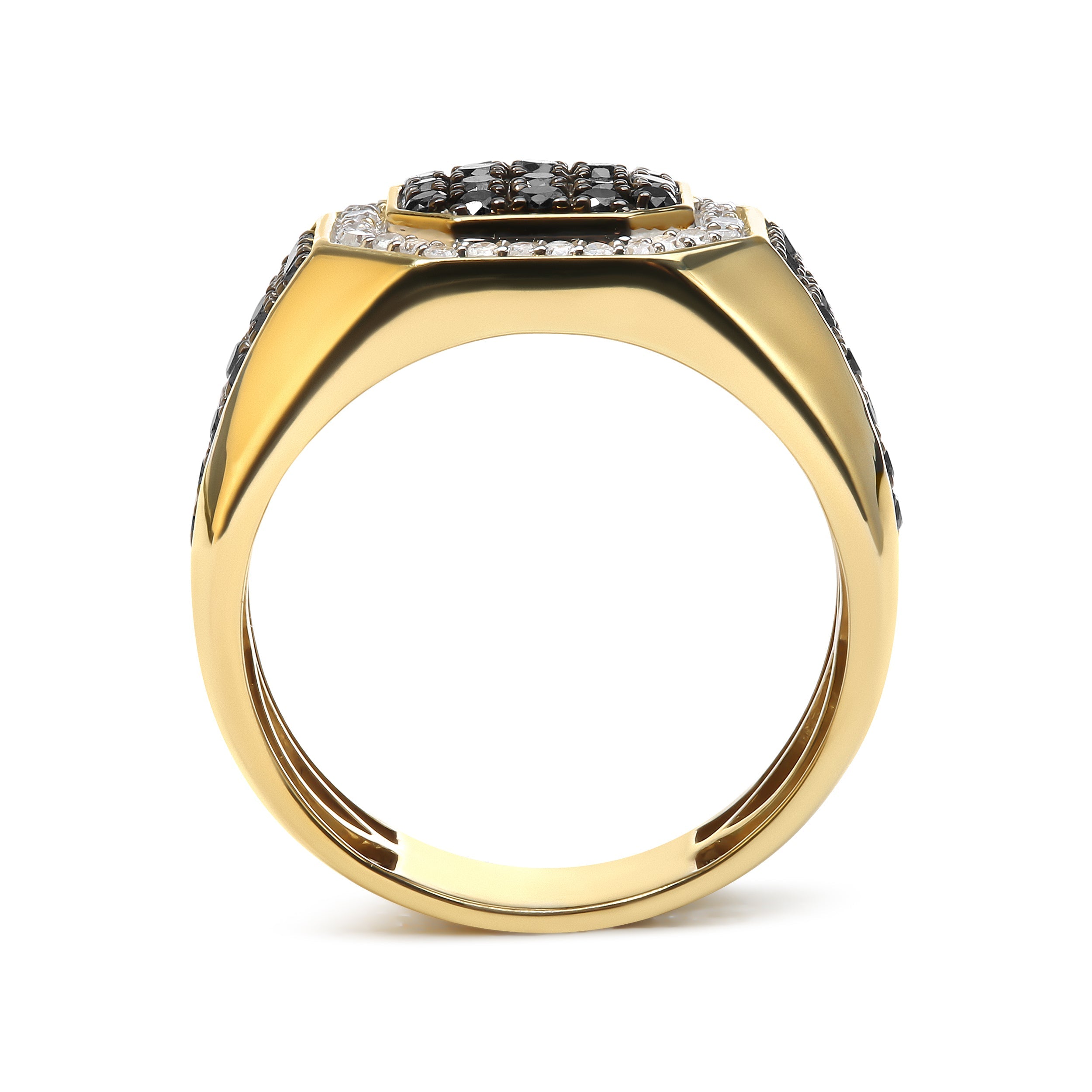 Men's 10K Yellow Gold 1 1/4 Cttw White and Treated Black Diamond Octagonal Halo Band Ring (I-J Color, I2-I3 Clarity) - Ring Size 10