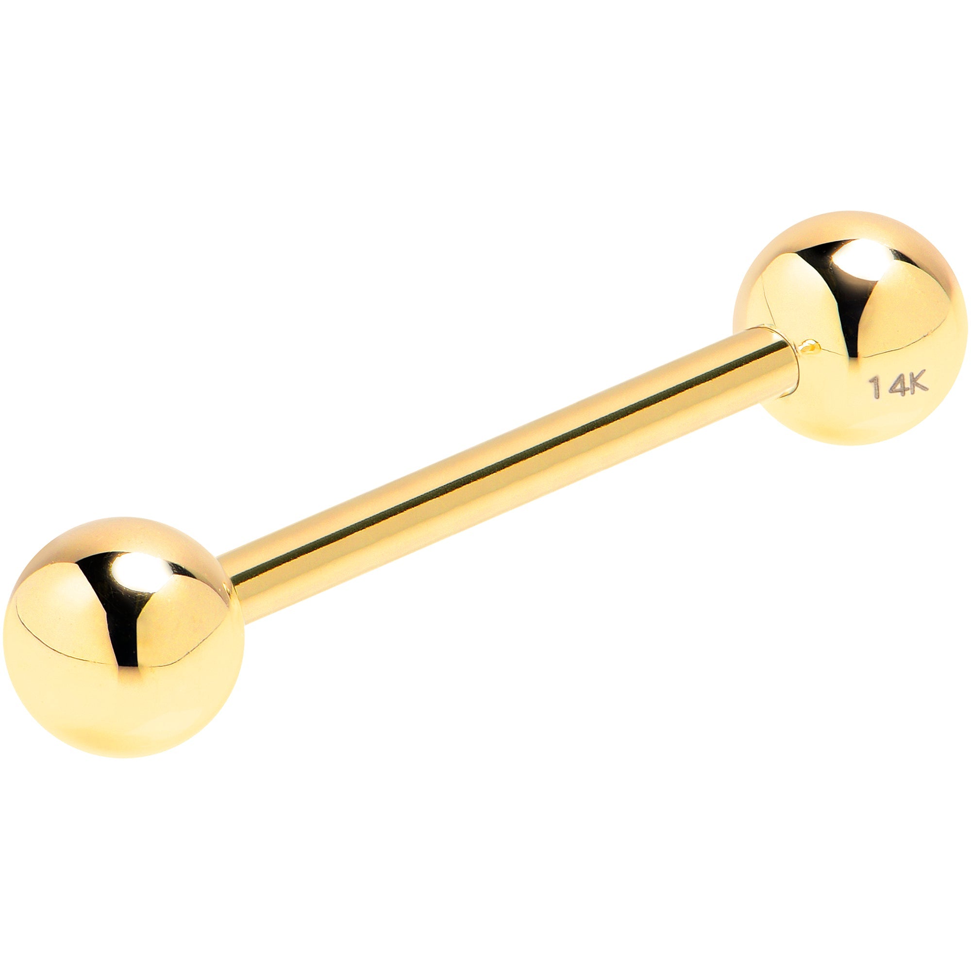 Solid 14k Yellow Gold Barbell Straight Barbell Ring 16G 3/8 3mm