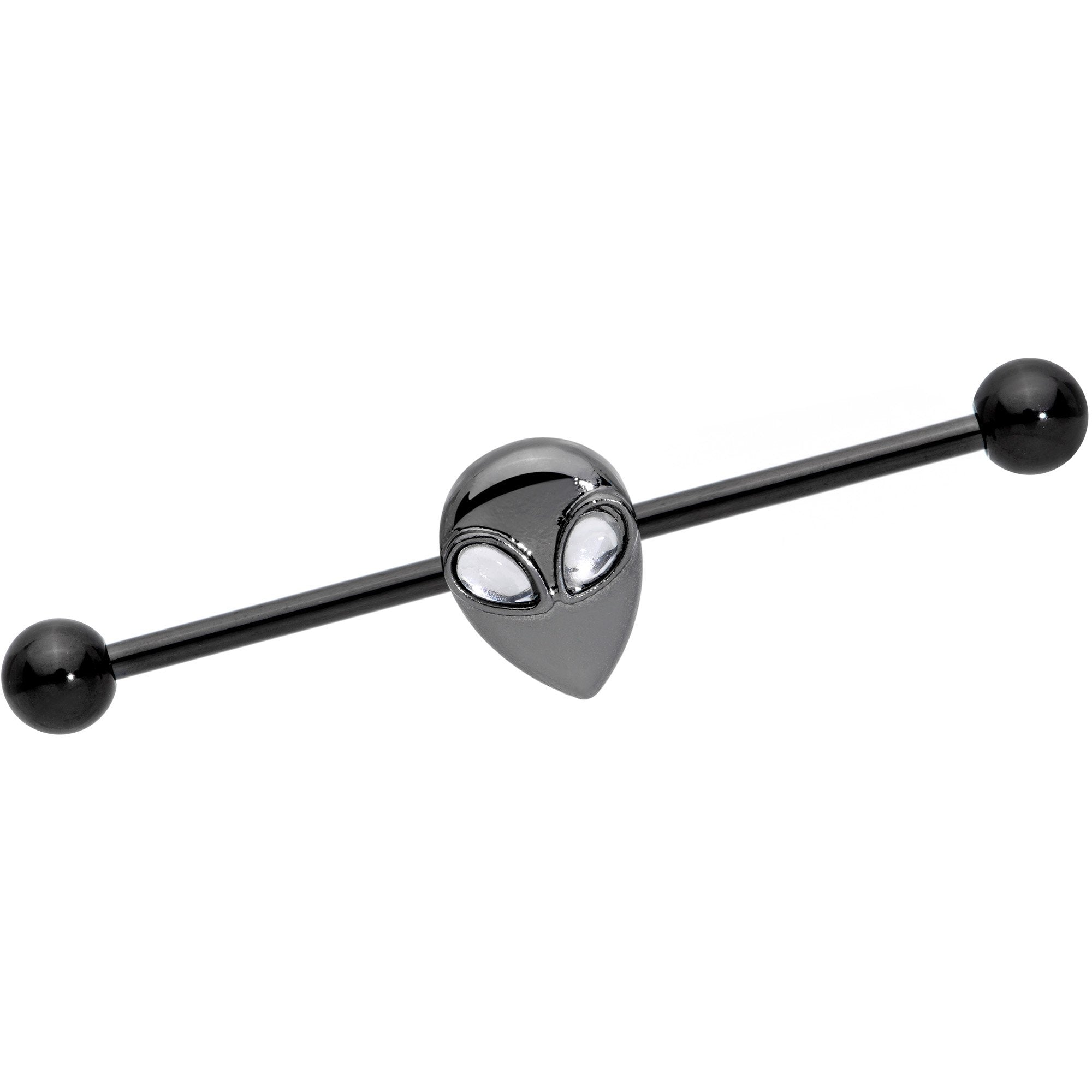 14G Clear Gem Black Alien Invader Industrial Barbell 38mm