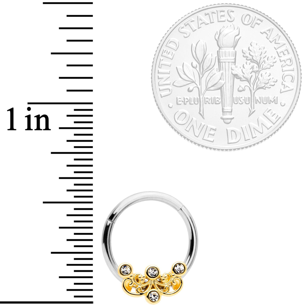 16G 3/8 Clear CZ Gem Abstract Scrolls Hinged Septum Segment Ring