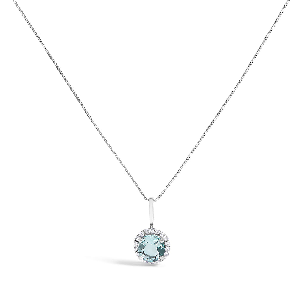 10K White Gold Purple Amethyst and 1/10 Cttw Diamond Accent Halo Pendant Necklace