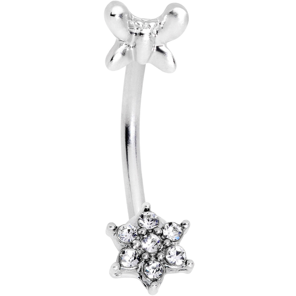 16G 3/8 Clear Gem Spring Fun Flower Curved Eyebrow Ring