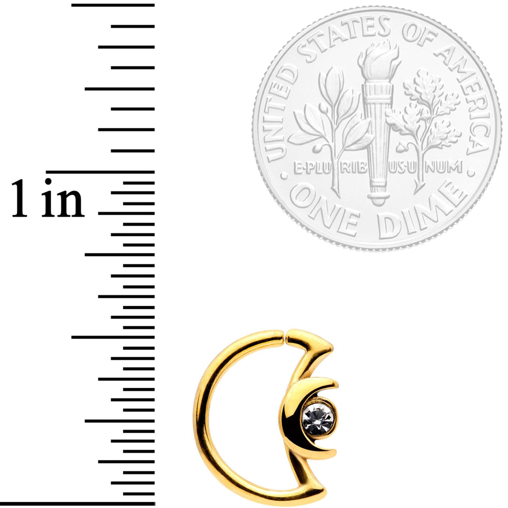 16G 3/8 Clear Gem Gold Tone Crescent Moon Closure Ring