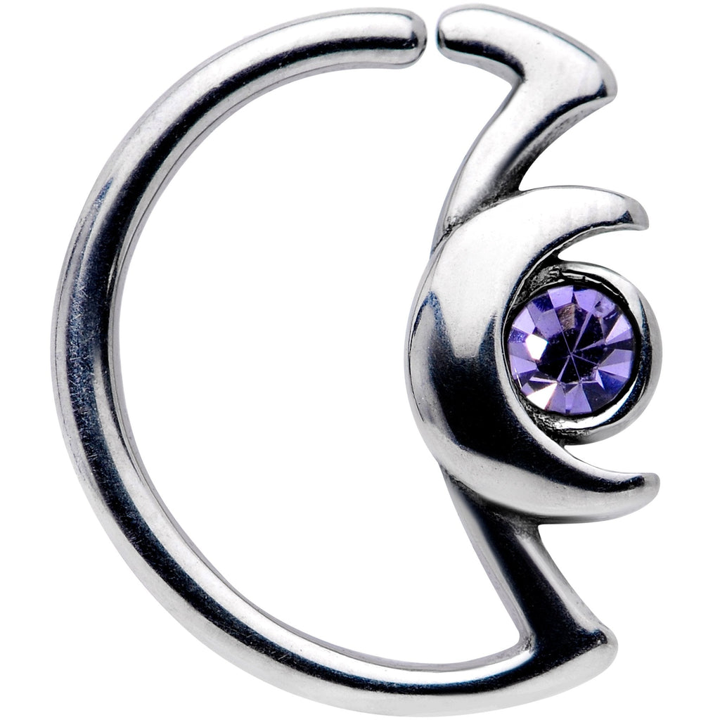 18G 3/8 Purple Gem Crescent Moon Closure Ring