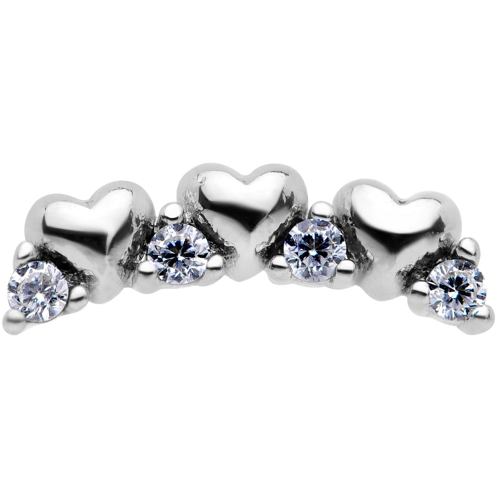 16G 1/4 Clear CZ Gem Tiny Hearts Cartilage Tragus Earring