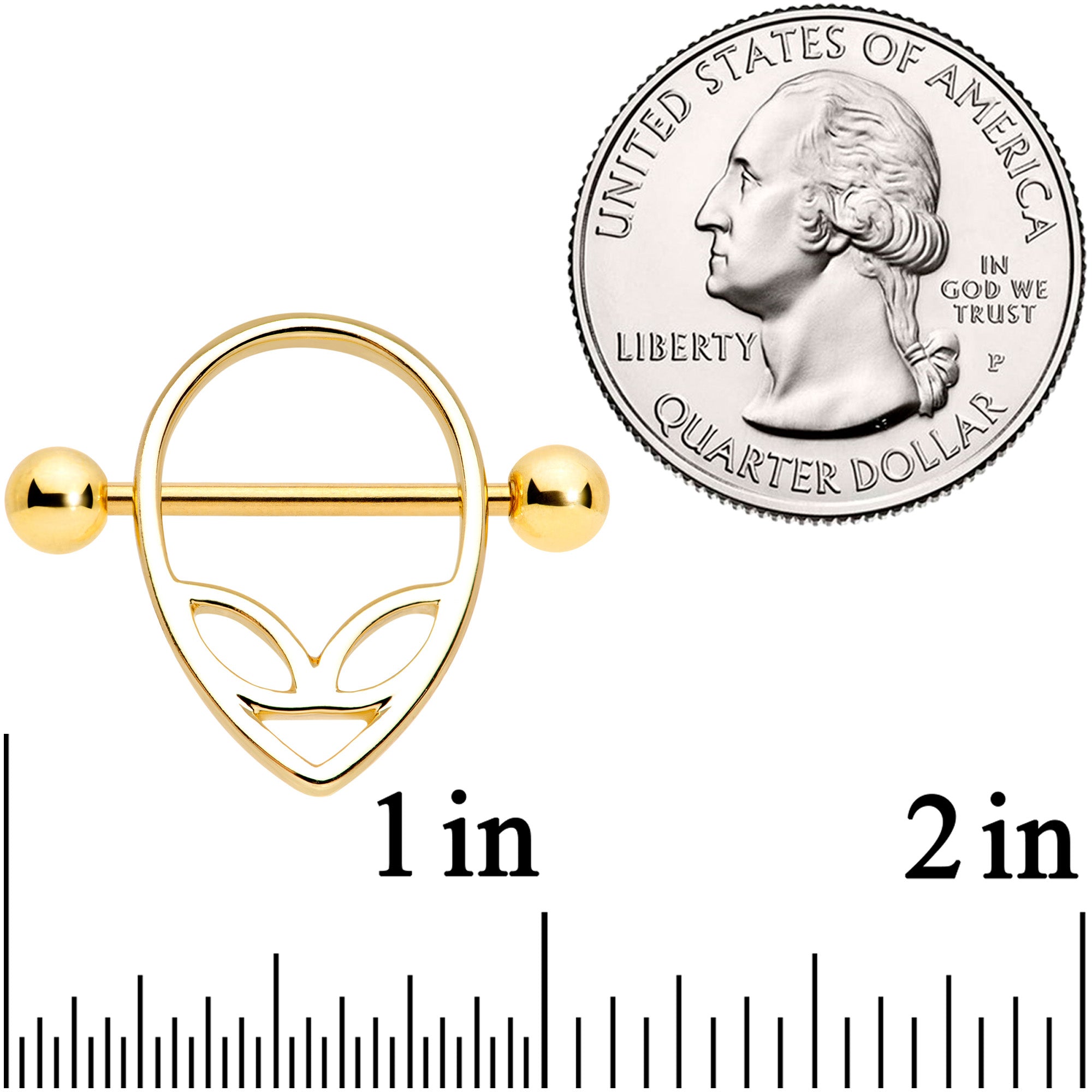 14G 9/16 Gold Tone UFO Alien Nipple Shield Set