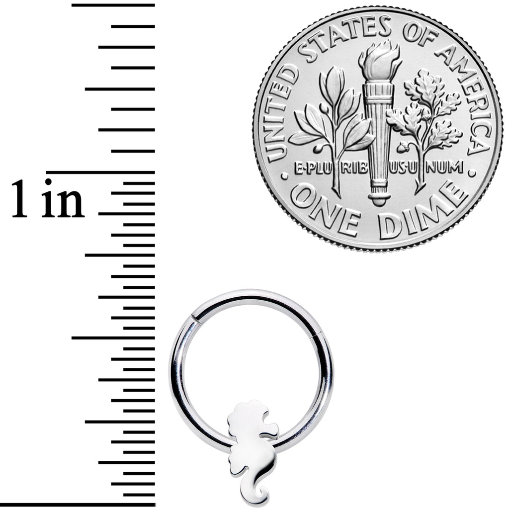 16G 3/8 Steel Nautical Seahorse Hinged Segment Ring