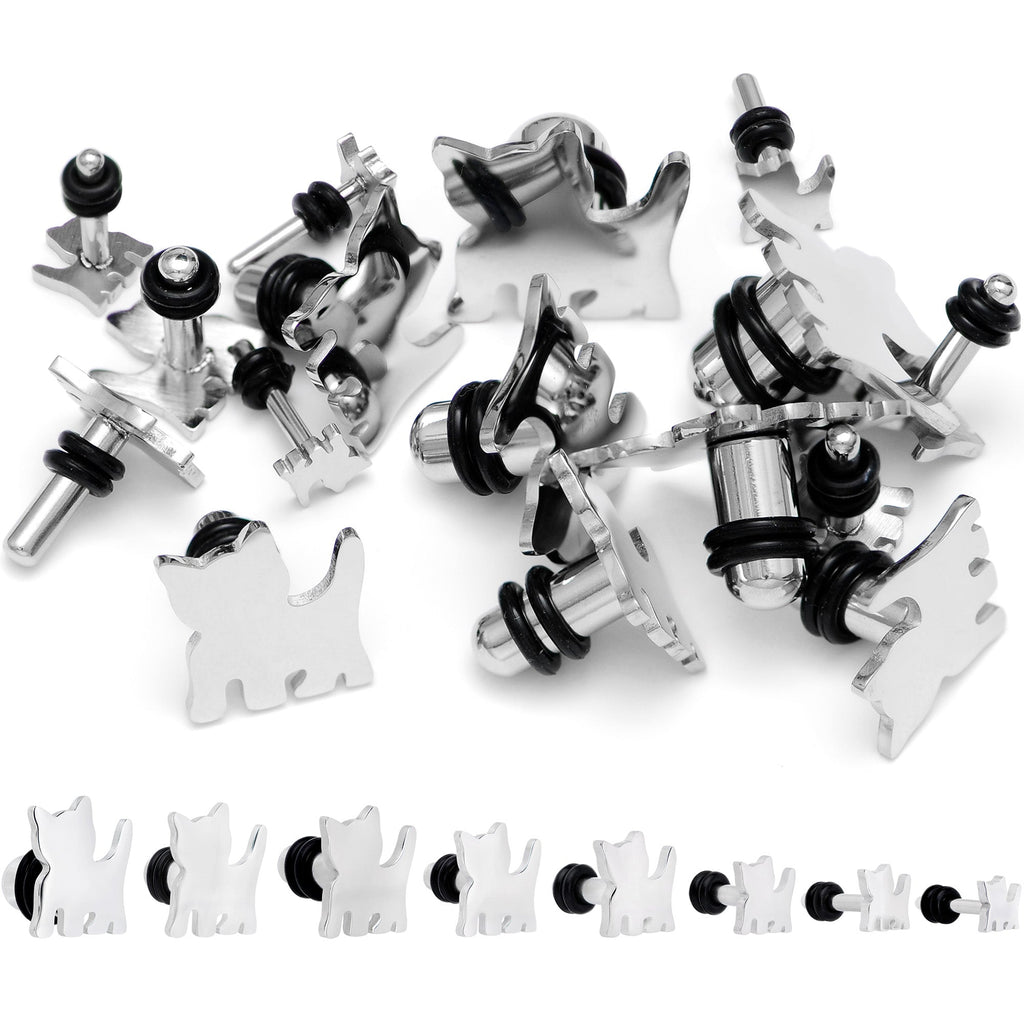 Steel Cat Lover Kitty Cat Single Flare Plug Set 14G to 0G