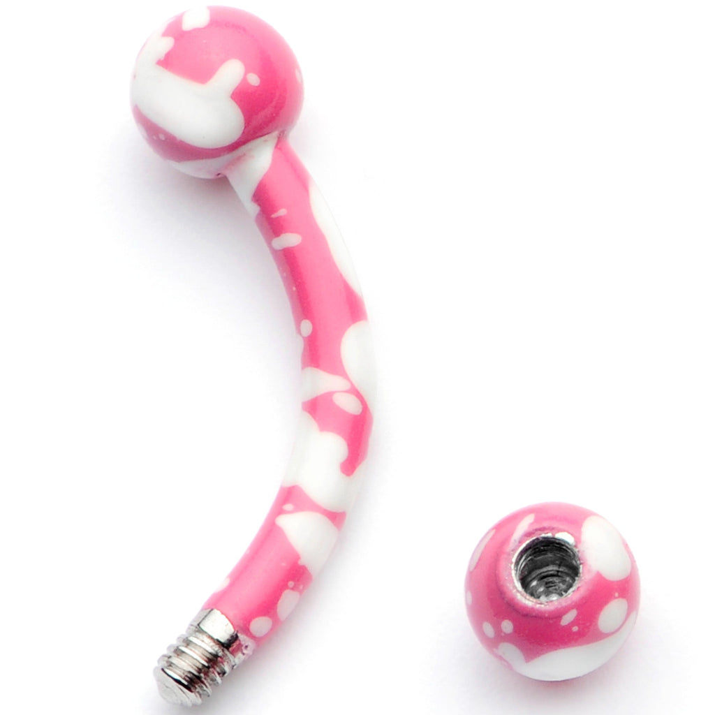 16G 5/16 Pink White Glow in the Dark Curved Eyebrow Ring