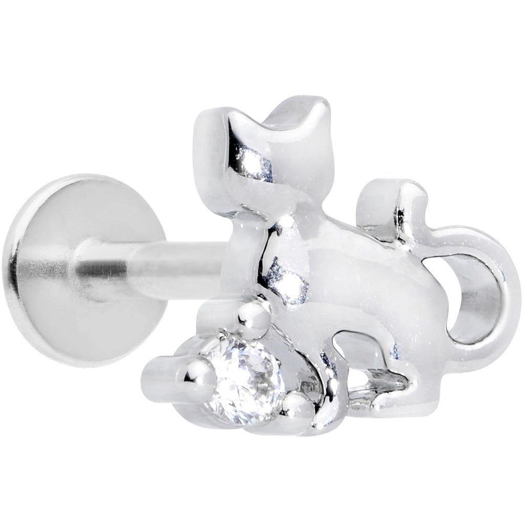 16G 5/16 Clear CZ Gem Elegant Cat Labret Monroe Tragus
