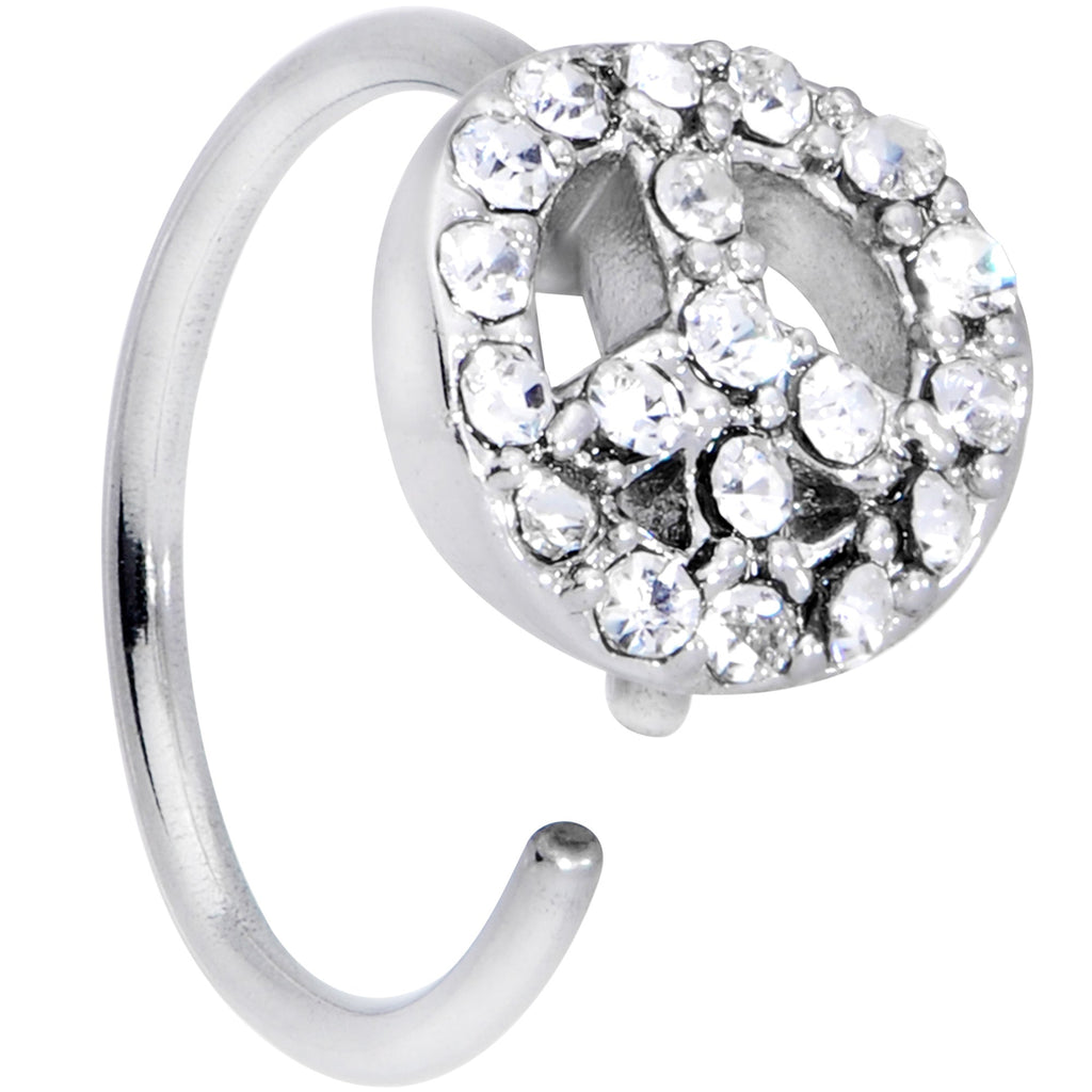 20G 5/16 Clear Gem Retro Peace Sign Nose Hoop