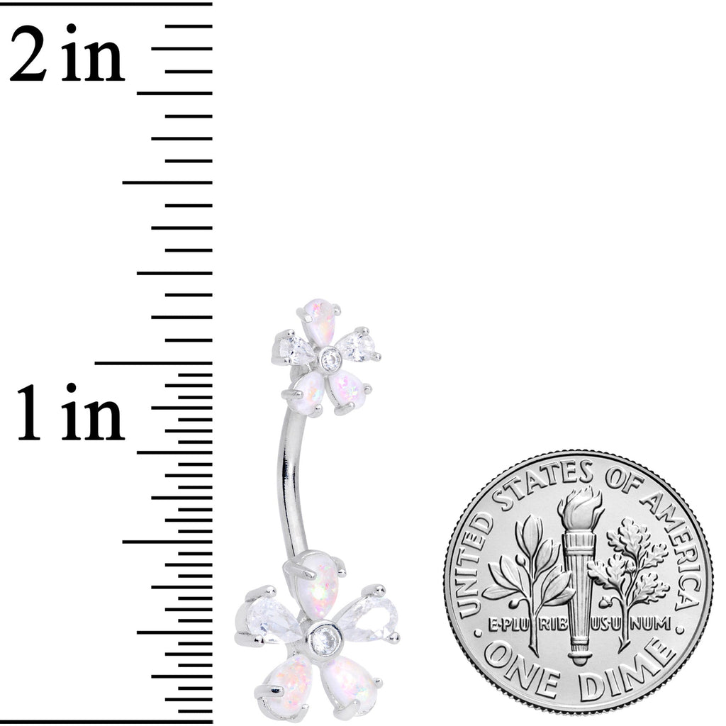 White Faux Opal Five Petal Flower Double Mount Belly Ring