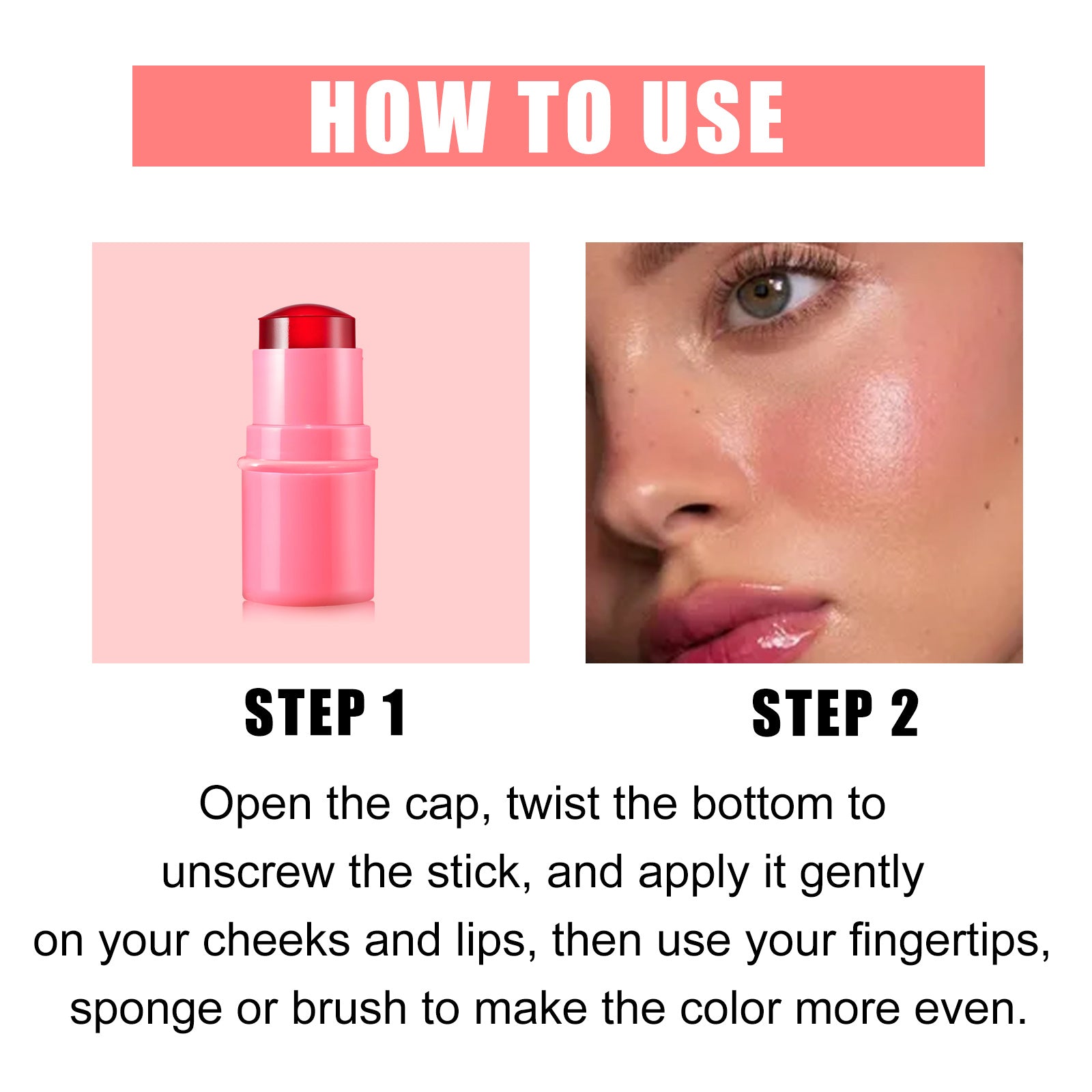 EELHOE Frucht-Gelee-Rouge-Lippenstift-Stick Lazy Contouring Gleichmäßiger Hautton Aufhellend und farbenfroh Einfach anzuwendender Lipgloss-Stick